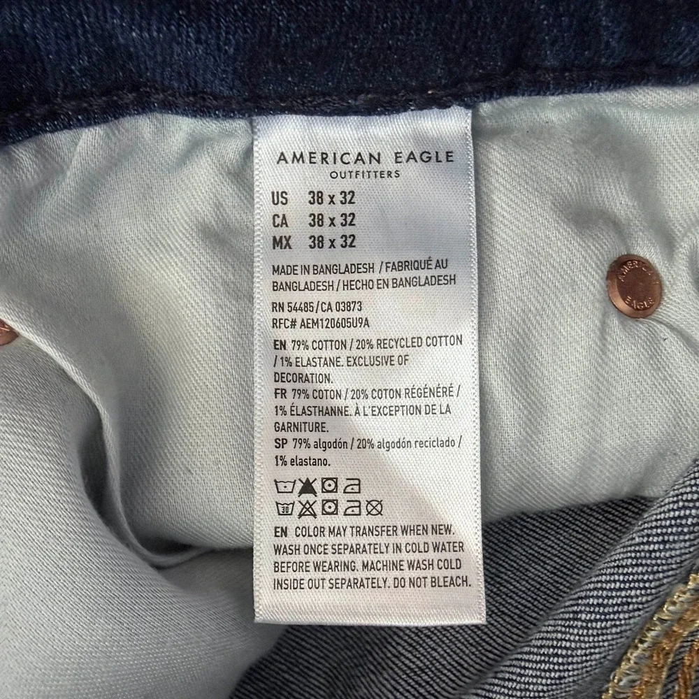 American Eagle Airflex+ Athletic Straight Jeans Dark Wash Blue 38x32 Mens‎